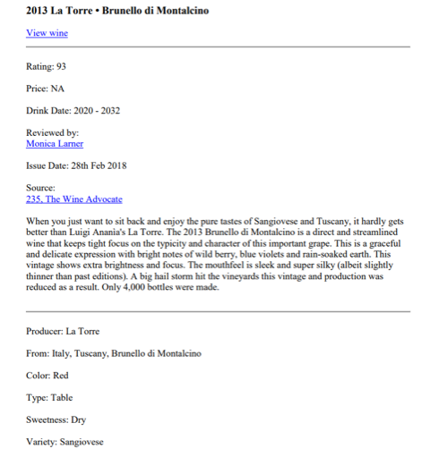 2018-02-28 - Review - Brunello di Montalcino 2013 - Monica Larner