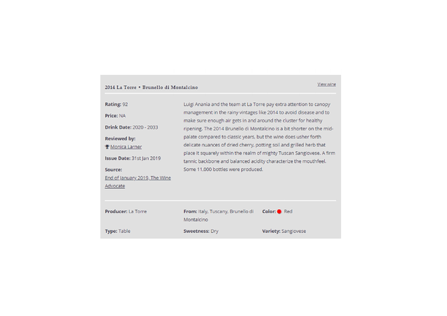 2019-01-31 - Review - Brunello di Montalcino 2014 - Monica Larner