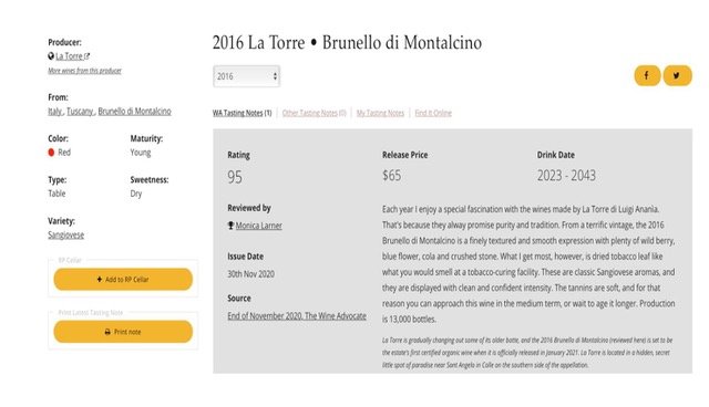 2020-11-30 - Review - Brunello di Montalcino 2016 - Wine Advocate