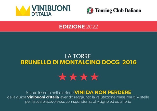 2022 - Award - Touring Club Italiano - Brunello di Montalcino 2016 - Vinibuoni