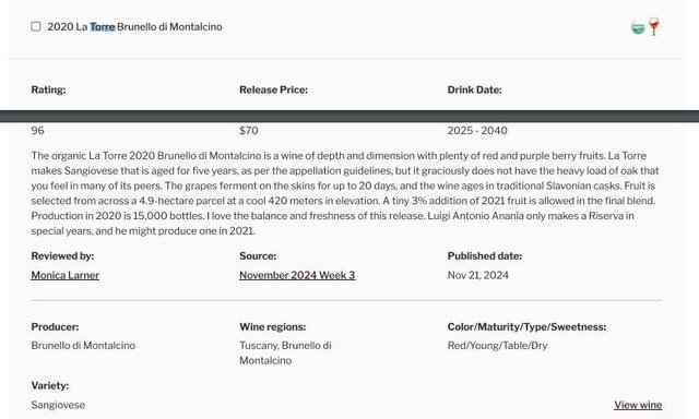 2024-11-21 - Review - Brunello di Montalcino 2020 - Wine Advocate - Monica Larner
